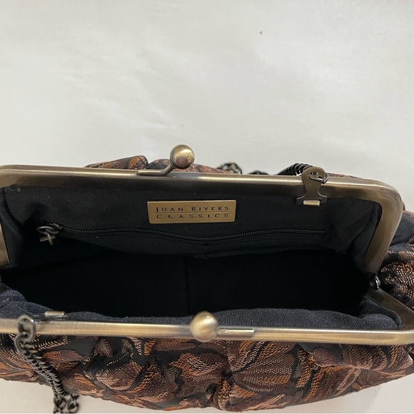 Joan Rivers Classics Kiss Lock Brown Bronze Floral Evening Shoulder Purse - Picture 9 of 12
